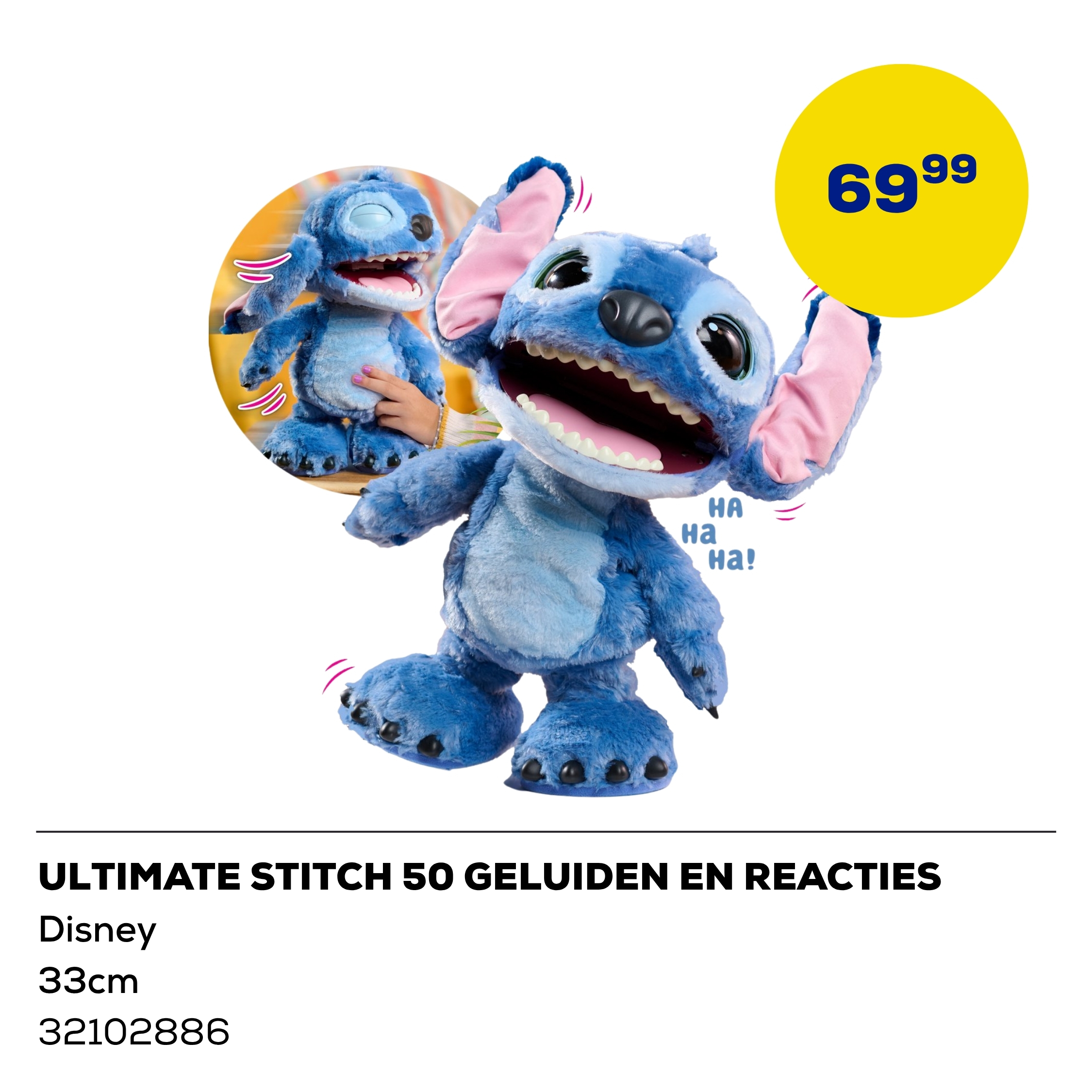 Disney Ultimate Stitch 50 geluiden en reacties, 33 cm